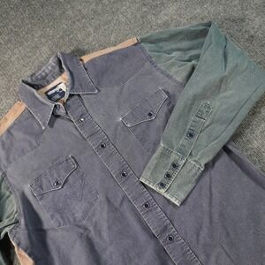 Wrangler Western Shirt Mens 15.5-34 Blue Colorblock Snap Front Long Tail Denim